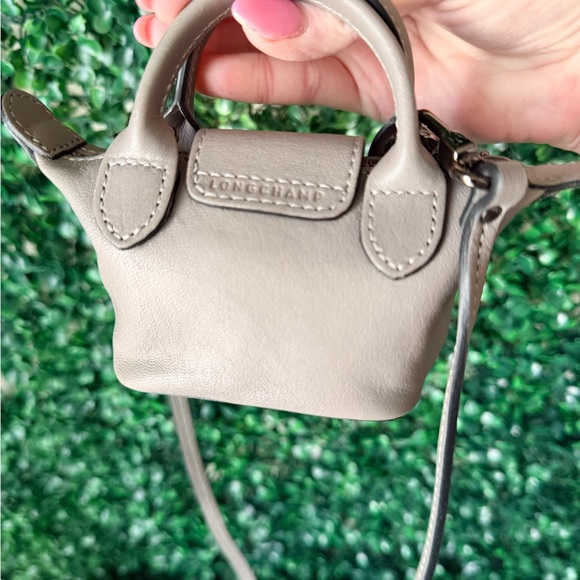 Longchamp Leather Gray Mini Handbag Crossbody Bag Charm - Picture 6 of 8